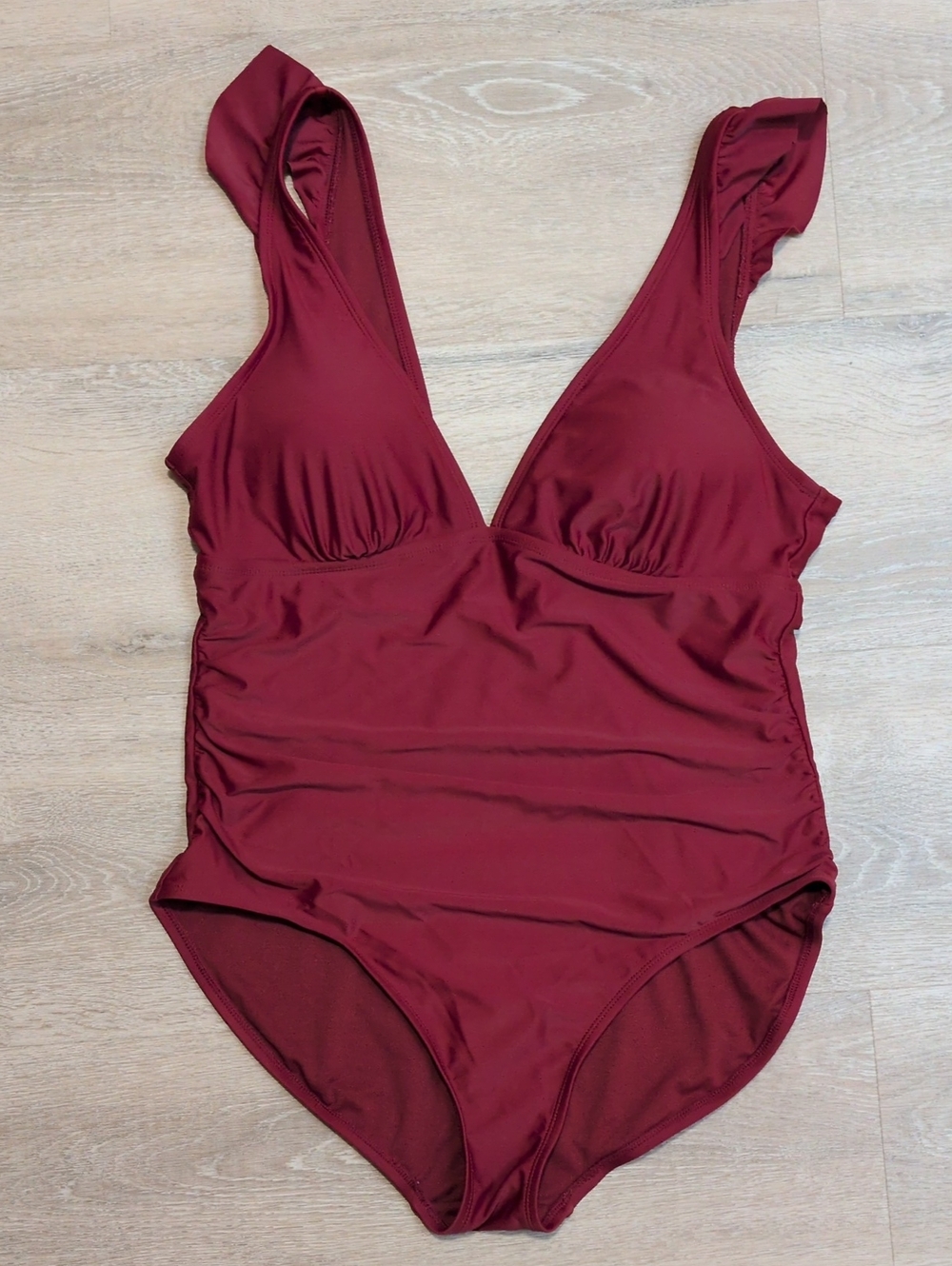 Kona Sol Wine Burgundy Ruffle Ruched Red One-Piece Swimsuit XL